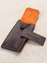 WRIST ICONS Dark brown and orange leather watch pouch