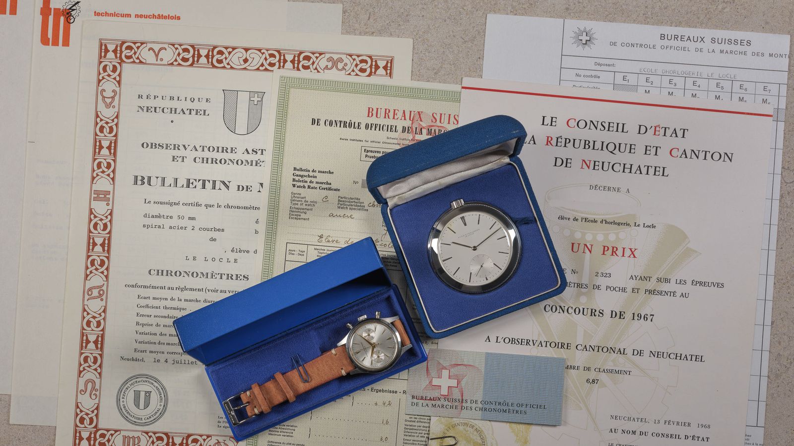 Ecole d’Horlogerie Le Locle Ecole d’Horlogerie Le Locle observatory chronometer pocket watch and wristwatch chronometer chronograph full set
