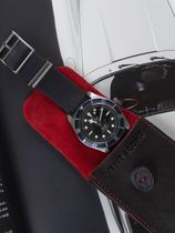 WRIST ICONS Signature black and red leather watch pouch