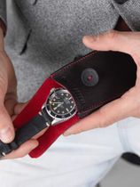 WRIST ICONS Signature black and red leather watch pouch